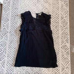 Rebecca Minkoff eyelet lace pleated black blouse